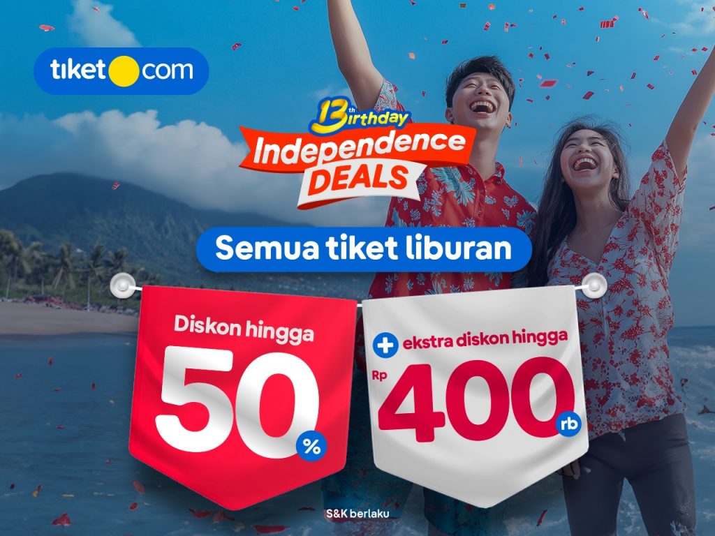 Tiket.com Rayakan HUT ke-13 dengan Promo Independence Deals, Diskon Hingga 50% dan Tambahan Diskon Rp400 Ribu